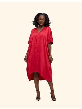 City Chic Red Satin V-Neck Midi Dress - Size 12
